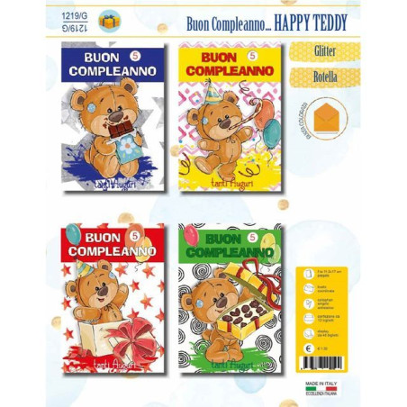BIGLIETTO B/C ROTELLA HAPPY TEDDY EAN 8388776492192 INGROSSO BIGLIETTI COMPLEANNO
