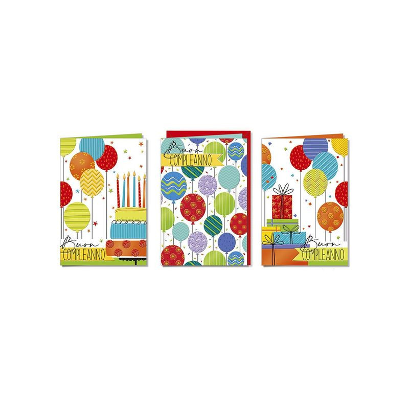 BIGLIETTO COMPLEANNO PALLONCINI BC.7334 EAN 8001608373345 INGROSSO BIGLIETTI COMPLEANNO