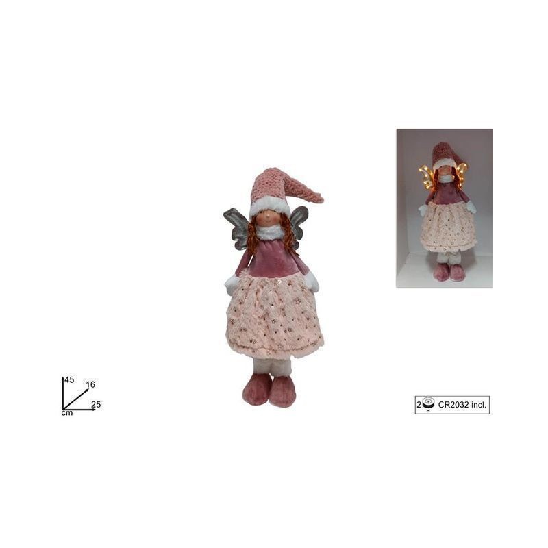 ANGELO 45CM ABITO PELLICCIA ROSA C/LUCI EAN 8053482205038 INGROSSO OGGETTISTICA NATALIZIA