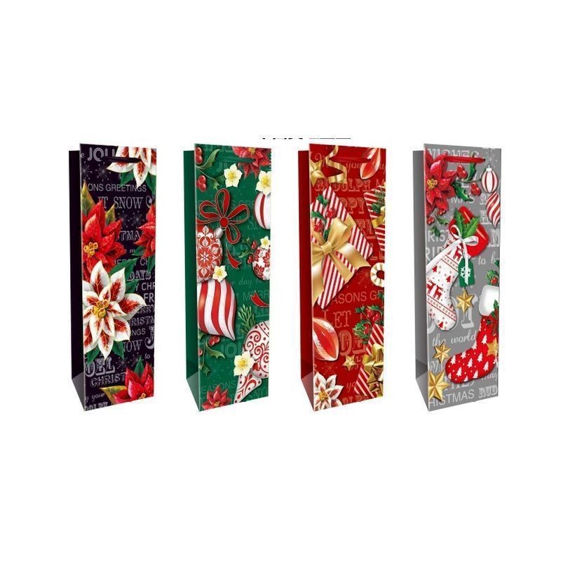 BUSTA REGALO NATALE BOTTIGLIA 164 EAN 6910331003486 INGROSSO SACCHETTI E SHOPPER NATALIZI