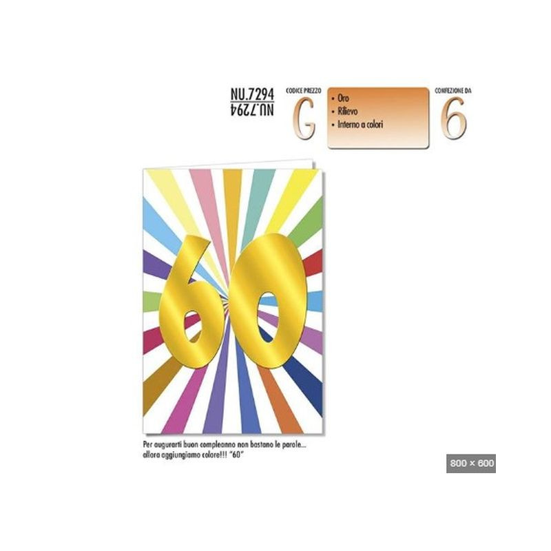 BIGLIETTO NUMERONI 60 EAN 8001608370603 INGROSSO BIGLIETTI COMPLEANNO
