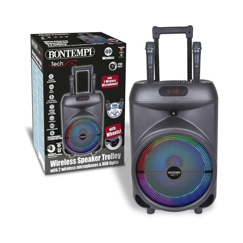 CASSA TROLLEY WIRELESS CON 2 MICROFONI EAN 0047663376349 INGROSSO ACCESSORI MUSICALI
