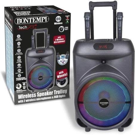 CASSA TROLLEY WIRELESS CON 2 MICROFONI EAN 0047663376349 INGROSSO ACCESSORI MUSICALI