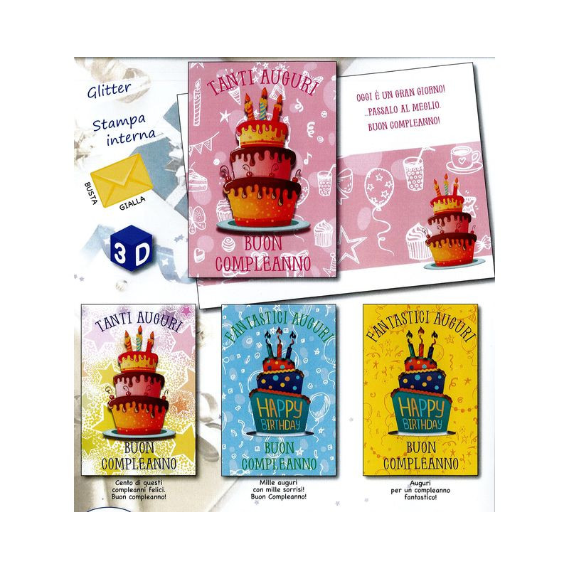 BIGLIETTO B/C HAPPY CAKE 3D EAN 8056860791109 INGROSSO BIGLIETTI COMPLEANNO
