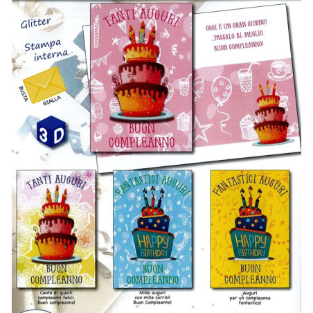 BIGLIETTO B/C HAPPY CAKE 3D EAN 8056860791109 INGROSSO BIGLIETTI COMPLEANNO
