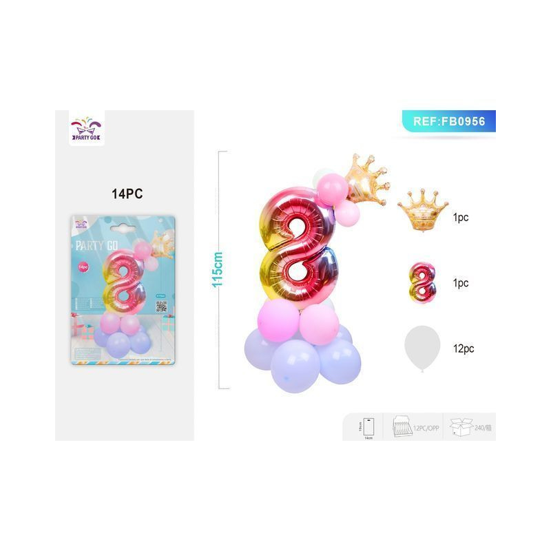 SET PALLONCINI MYLAR N.8 COL. 115CM 14PZ EAN 8058617598566 INGROSSO PALLONCINI COMPLEANNO