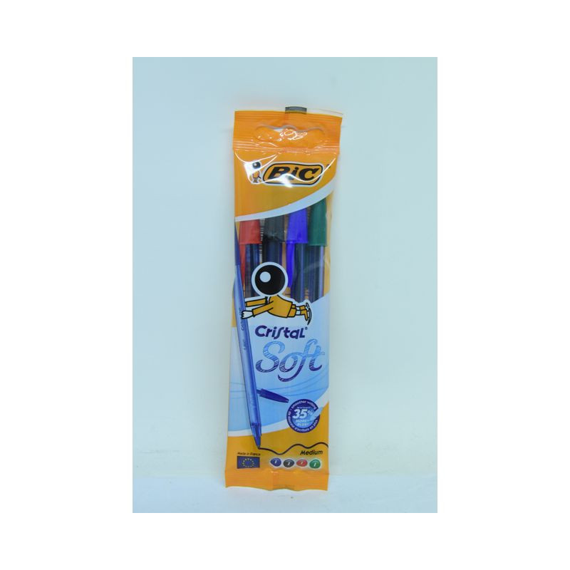 BIC PENNA CRISTAL SOFT 4PZ BLU/RO/VE/NER EAN 3086123340749 INGROSSO PENNE PER LA SCUOLA