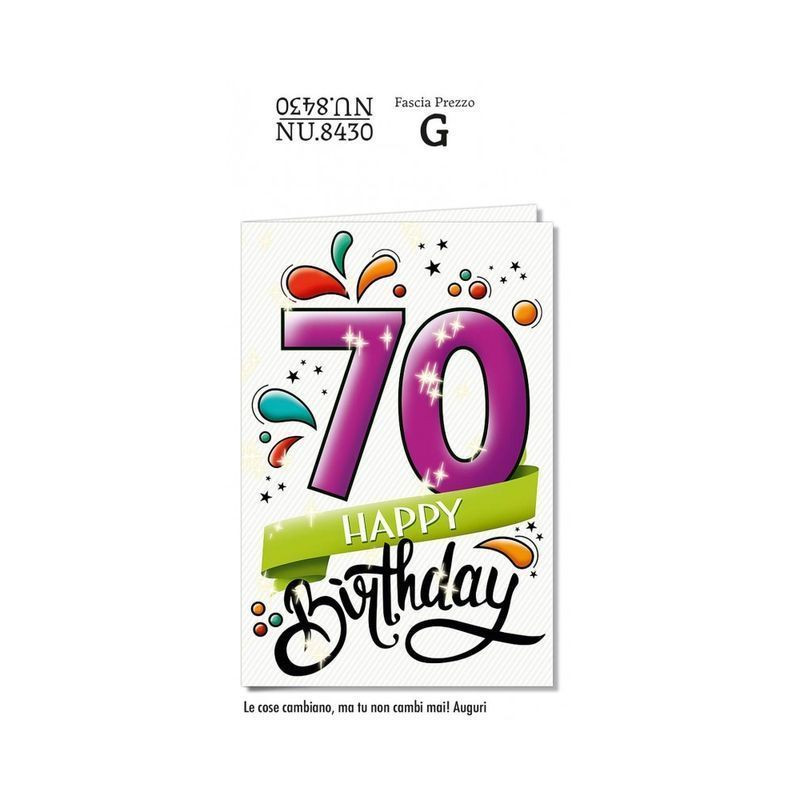 BIGLIETTO 70 ANNI NU.8430 EAN 8001608384303 INGROSSO BIGLIETTI COMPLEANNO