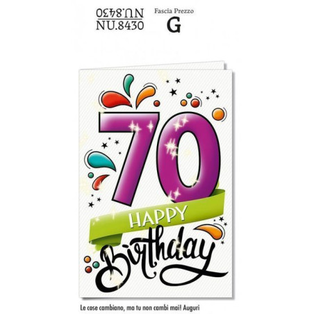 BIGLIETTO 70 ANNI NU.8430 EAN 8001608384303 INGROSSO BIGLIETTI COMPLEANNO