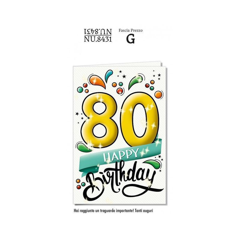 BIGLIETTO 80 ANNI NU.84314 EAN 8001608384310 INGROSSO BIGLIETTI COMPLEANNO