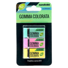 GOMMA ECO-PVC 3 PZ COLOR ASS CARTOLERIA EAN 8033594002589 INGROSSO GOMME PER MATITE