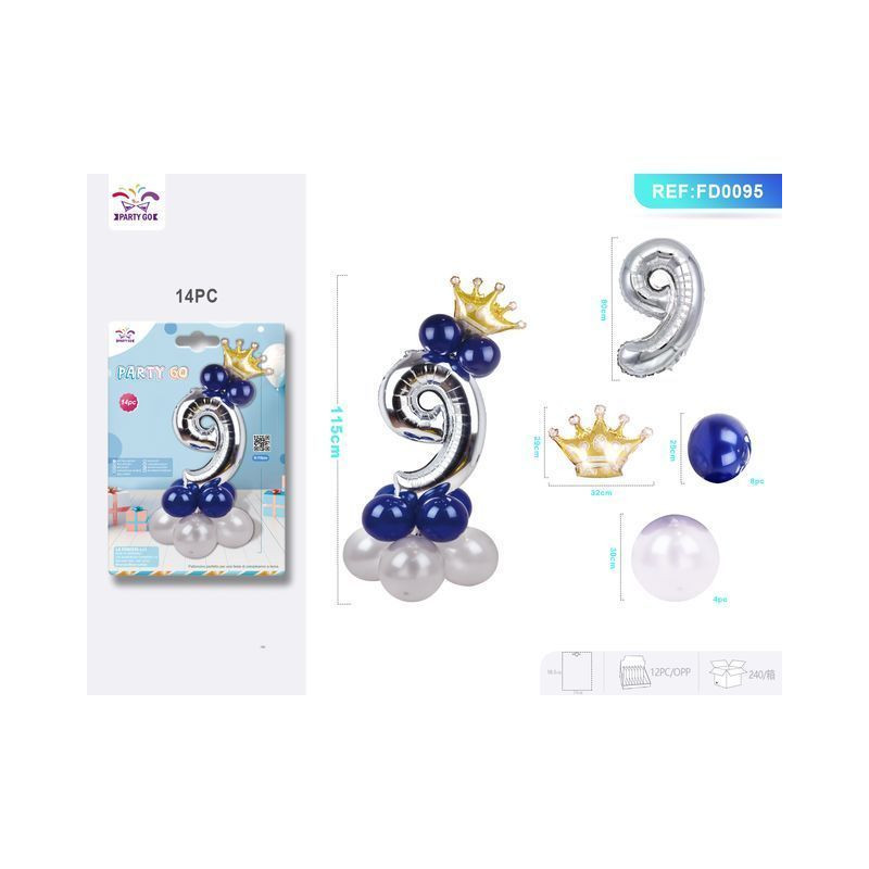 SET PALLONCINI ARGENTO 9 14PC EAN 8058617685952 INGROSSO PALLONCINI COMPLEANNO