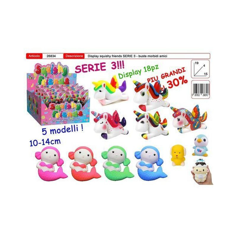 SQUISHY SERIE3 10/14CM ASSORTIMENTO EAN 8007632268343 INGROSSO GIOCHI DA EDICOLA