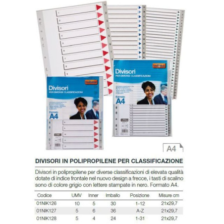 INGROSSO CARTOLERIA DIVISORI PLASTIF. A-Z F.TO A4 8033593005475 INGROSSO RACCOGLITORI RICAMBI BUSTE TRASPARENTI
