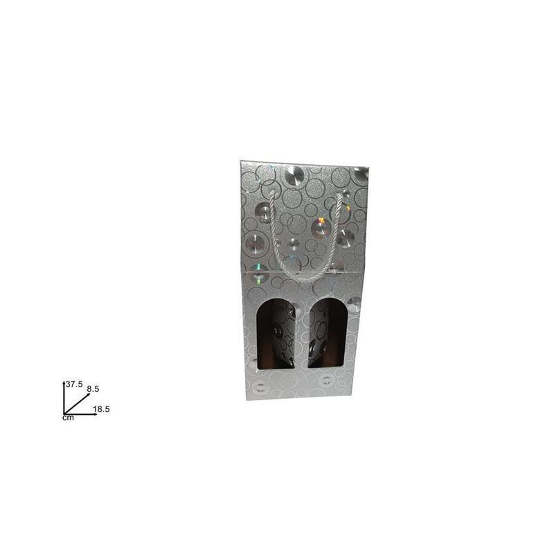 BOX PORTABOTTIGLIE 2 POSTI SILVER EAN 8053482211442 INGROSSO SACCHETTI E SHOPPER NATALIZI