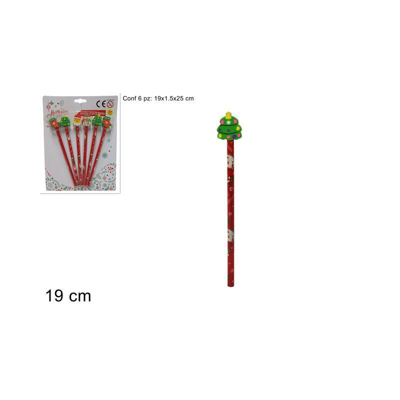 MATITA C/GOMMA NATALIZIA SET 6PZ BLISTER EAN 8033113728693 INGROSSO OGGETTISTICA NATALIZIA