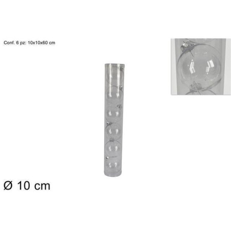 PALLE 10CM 6PZ PLAST. TRASPARENTE IN BOX EAN 8033113918414 INGROSSO PALLINE DI NATALE E PUNTALI