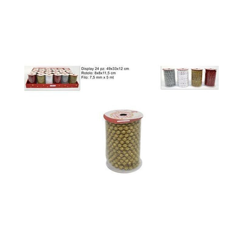 ROTOLO FILO PERLE GLITT. 7.5MM*5MT 4COL. EAN 8033113513893 INGROSSO GHIRLANDE NATALIZIE ROTOLO FILO PERLE GLITT. 7.5MM*5MT 4COL. EAN 8033113513893 INGROSSO GHIRLANDE NATALIZIE