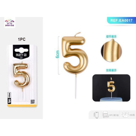 INGROSSO FESTA E PARTY CANDELE DI COMPLEANNO NUMERI 5 ORO 6CM 8058617573679 INGROSSO ARTICOLI PER FESTE
