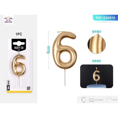 INGROSSO FESTA E PARTY CANDELE DI COMPLEANNO NUMERI 6 ORO 6CM 8058617573686 INGROSSO ARTICOLI PER FESTE