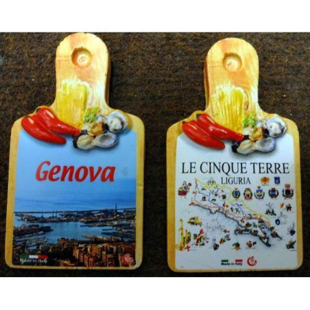 INGROSSO SOUVENIR MAGNETE TAGLIERE SPAGHETTI&PEPERONCINO GENOVA E LE CINQUE TERRE 10CM 8021296896490 INGROSSO ARTICOLI SOUVENIR