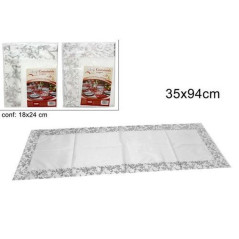 INGROSSO ARTICOLI NATALIZI CENTROTAVOLA ORGANZA 35X94CM 2 MODELLI BORDO ARGENTATO 8033113224980 INGROSSO ACCESSORI NATALIZI PER