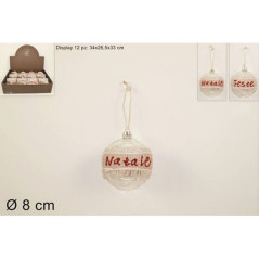 INGROSSO ARTICOLI NATALIZI PALLA VETRO 8CM C/NASTRO JUTA 2ASS. B.CO 8033113459412 INGROSSO ADDOBBI ALBERO NATALE