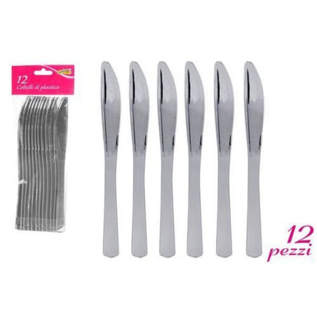 INGROSSO FESTA E PARTY SET 12 COLTELLI PLASTICA SILVER 8032732102761 INGROSSO ARTICOLI PER FESTE POSATE PER PARTY