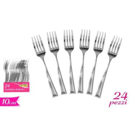 INGROSSO FESTA E PARTY MINI FORCHETTA PLASTICA SILVER 24PZ 8032732105373 INGROSSO ARTICOLI PER FESTE