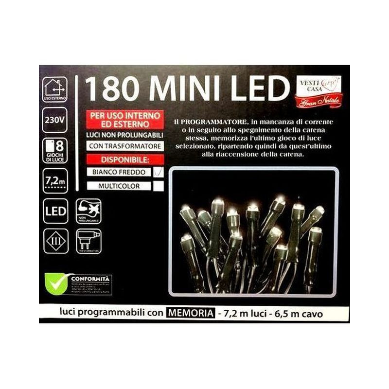 180 LUCI LED PER ESTERNO BIANCHE EAN 8015361279288 INGROSSO LUCI NATALIZIE