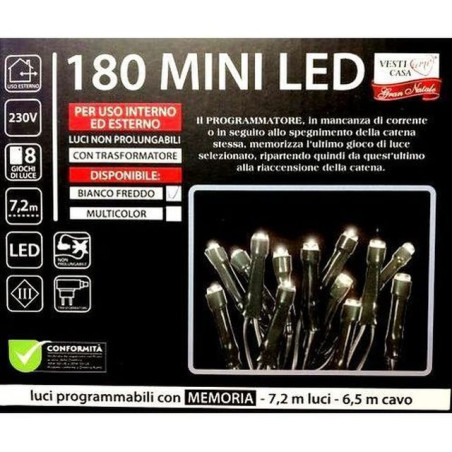 180 LUCI LED PER ESTERNO BIANCHE EAN 8015361279288 INGROSSO LUCI NATALIZIE