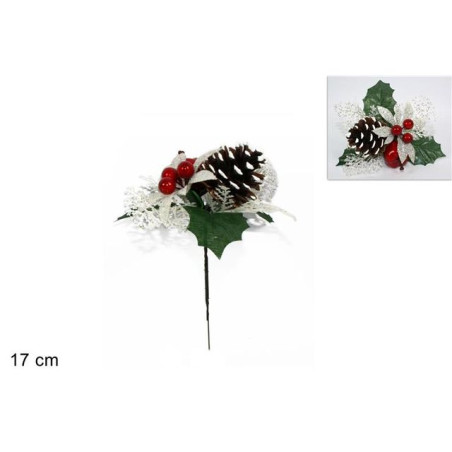 INGROSSO ARTICOLI NATALIZI SPILLONE PIGNA C/BACCHE E MELA 17CM 8033113380013 INGROSSO DECORAZIONI NATALIZIE
