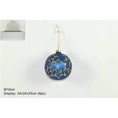 INGROSSO ARTICOLI NATALIZI PALLA VETRO 10CM SATINATA BLU DEC.FOGLIE GLITTER ORO YQN0286-3LBG 8033113897047 INGROSSO ADDOBBI ALBE