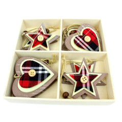 INGROSSO ARTICOLI NATALIZI BOX 8PZ CUORE E STELLA SCOZZESE 8033113702891 INGROSSO ADDOBBI ALBERO NATALE