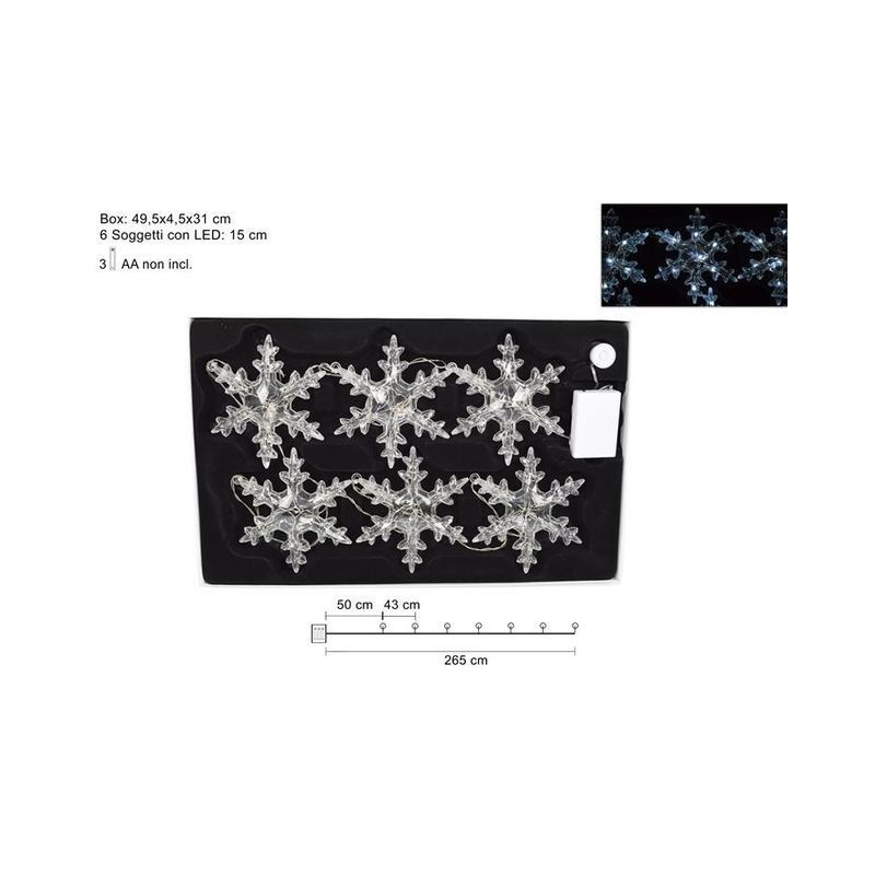 FIOCCHI DI NEVE LUMINOSI LED 6PZ BATT B. EAN 8033113743795 INGROSSO LUCI NATALIZIE