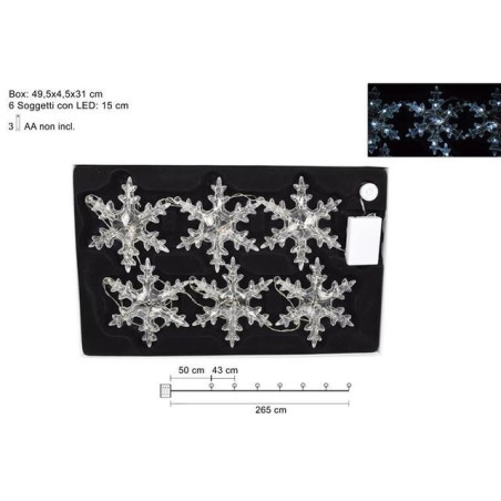 FIOCCHI DI NEVE LUMINOSI LED 6PZ BATT B. EAN 8033113743795 INGROSSO LUCI NATALIZIE