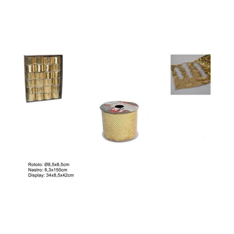 NASTRO 6,3X150 CM PAILLETTES BIC. ORO/BI EAN 8033113892240 INGROSSO NASTRI NATALIZI PER ADDOBBO NASTRO 6,3X150 CM PAILLETTES BIC. ORO/BI EAN 8033113892240 INGROSSO NASTRI NATALIZI PER ADDOBBO