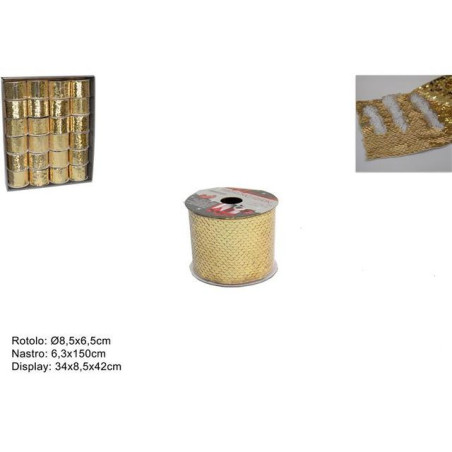NASTRO 6,3X150 CM PAILLETTES BIC. ORO/BI EAN 8033113892240 INGROSSO NASTRI NATALIZI PER ADDOBBO