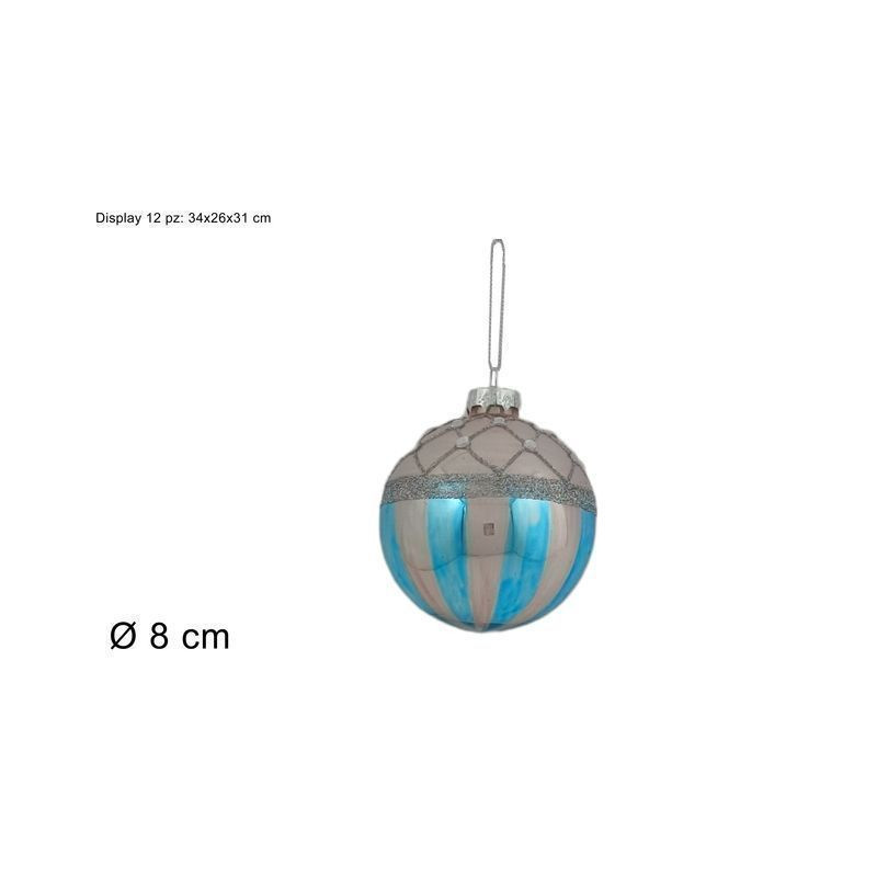 PALLA VETRO 8CM ROSA LUC C/STRISCE R/TIF EAN 8053482210490 INGROSSO PALLINE DI NATALE E PUNTALI