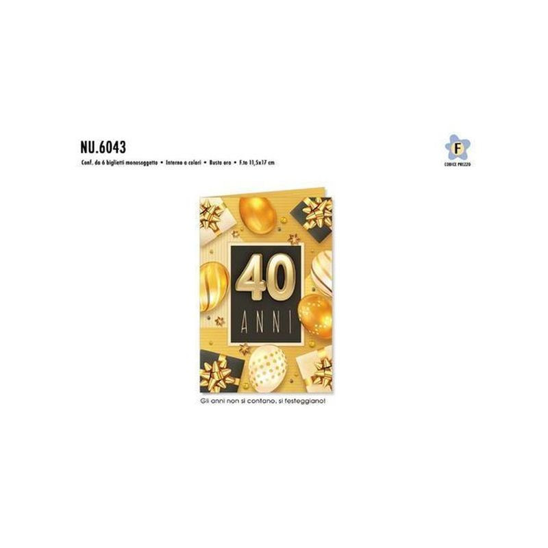 BIGLIETTI COMPL. 40 PALLONCINI ORO C.6 EAN 8001608360437 INGROSSO BIGLIETTI COMPLEANNO
