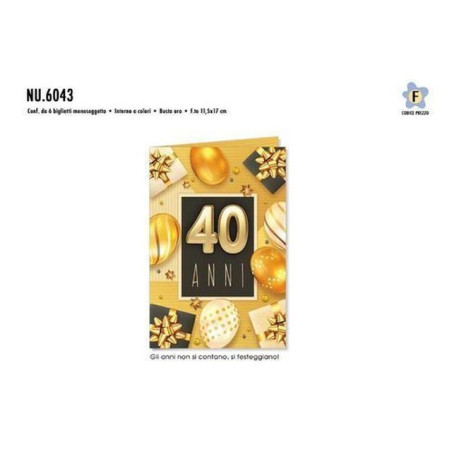 BIGLIETTI COMPL. 40 PALLONCINI ORO C.6 EAN 8001608360437 INGROSSO BIGLIETTI COMPLEANNO