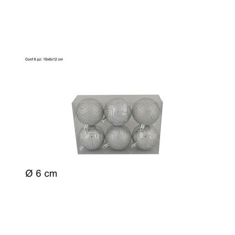 PALLE 6CM 6PZ RIGATE GLITTER SILVER IN B EAN 8053482055558 INGROSSO PALLINE DI NATALE E PUNTALI