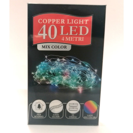 INGROSSO ARTICOLI NATALIZI BATTERY COPPER LIGHT 40 LED 4MT MIXCOLOR 8023650019118 INGROSSO ARTICOLI NATALE