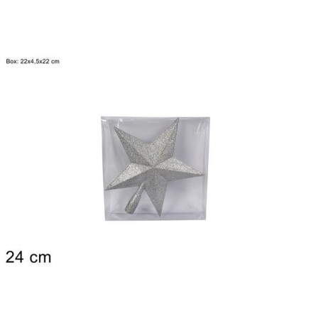INGROSSO ARTICOLI NATALIZI PUNTALE STELLA GLITTERATA 24CM SILVER 8033113542275 INGROSSO ADDOBBI ALBERO NATALE