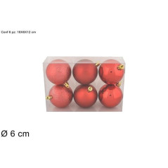 INGROSSO ARTICOLI NATALIZI PALLE 6CM 6PZ 3 FINITURE ROSSO IN BOX PV 8053482055756 INGROSSO ADDOBBI ALBERO NATALE