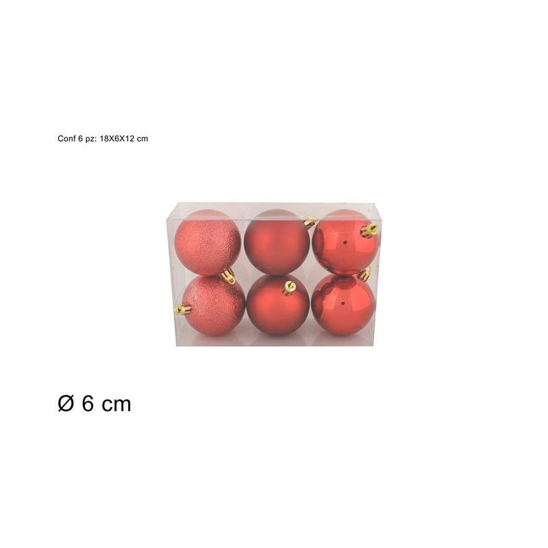 PALLE 6CM 6PZ 3 FINITURE ROSSO IN BOX PV EAN 8053482055756 INGROSSO PALLINE DI NATALE E PUNTALI