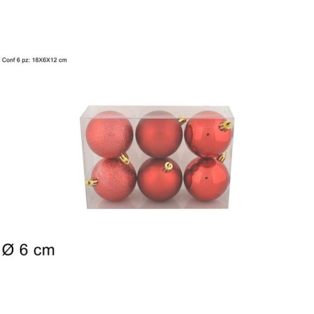 PALLE 6CM 6PZ 3 FINITURE ROSSO IN BOX PV EAN 8053482055756 INGROSSO PALLINE DI NATALE E PUNTALI