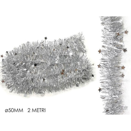 INGROSSO ARTICOLI NATALIZI FILO SILVER CON STELLE 50 MM 2 METRI 8015361344504 INGROSSO ADDOBBI ALBERO NATALE