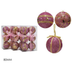 INGROSSO ARTICOLI NATALIZI SET 6 PALLE 80MM C/GLITT. ROSA 3ASS 8015361347956 INGROSSO ADDOBBI ALBERO NATALE