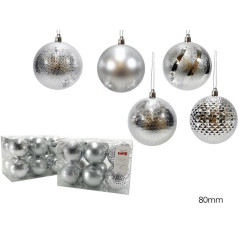 INGROSSO ARTICOLI NATALIZI SET 12 PALLE 80MM SILVER 2ASS 8015361181222 INGROSSO ADDOBBI ALBERO NATALE